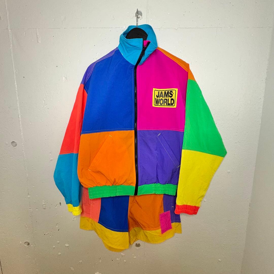 JAMS WORLD マルチカラー ナイロンジャケット・パンツセット 90s