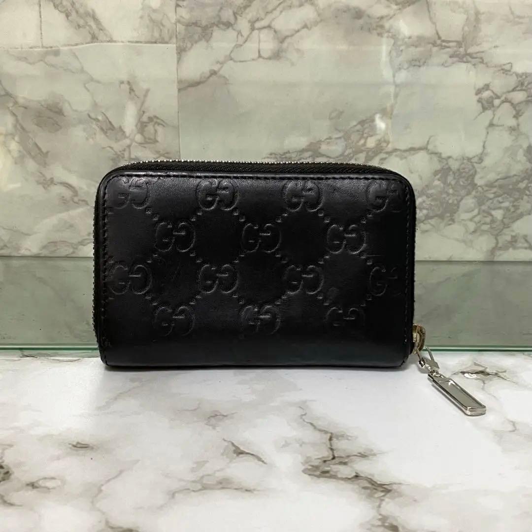 GUCCI グッチ ケース 小銭入れ GG レザー 本革 ブラック 黒 GUCCI（グッチ） GG カードケース 小銭入れ付き パスケース 定期入れ
