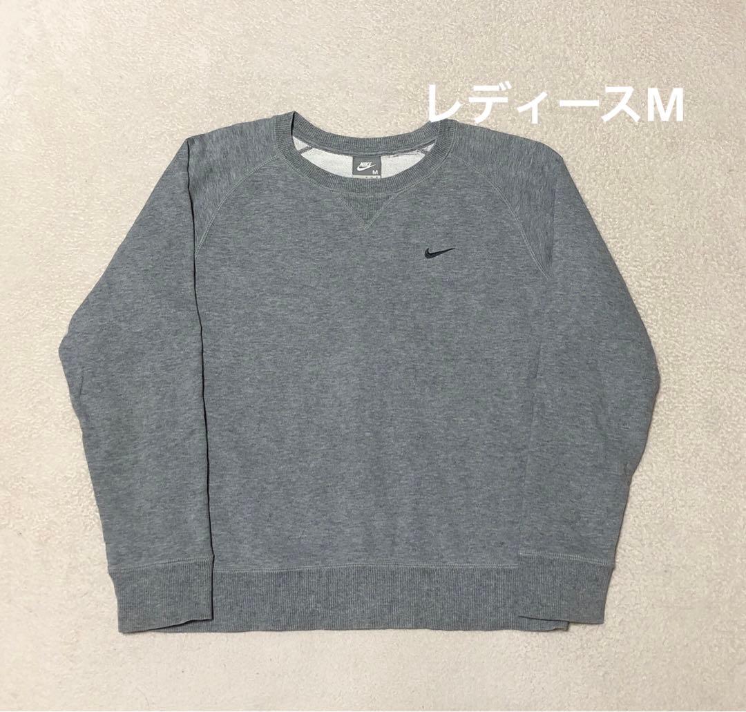 00s NIKE スウェット 銀タグ スウォッシュ刺繍ロゴ 古着女子 グレー M