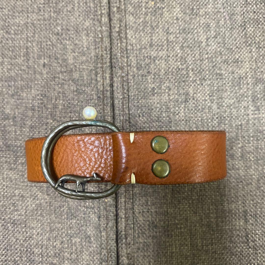 minä perhonen ミナペルホネン　ブラウンレザーベルト 定価2.8万】ミナペルホネン mina perhonen tambourine レザーベルト