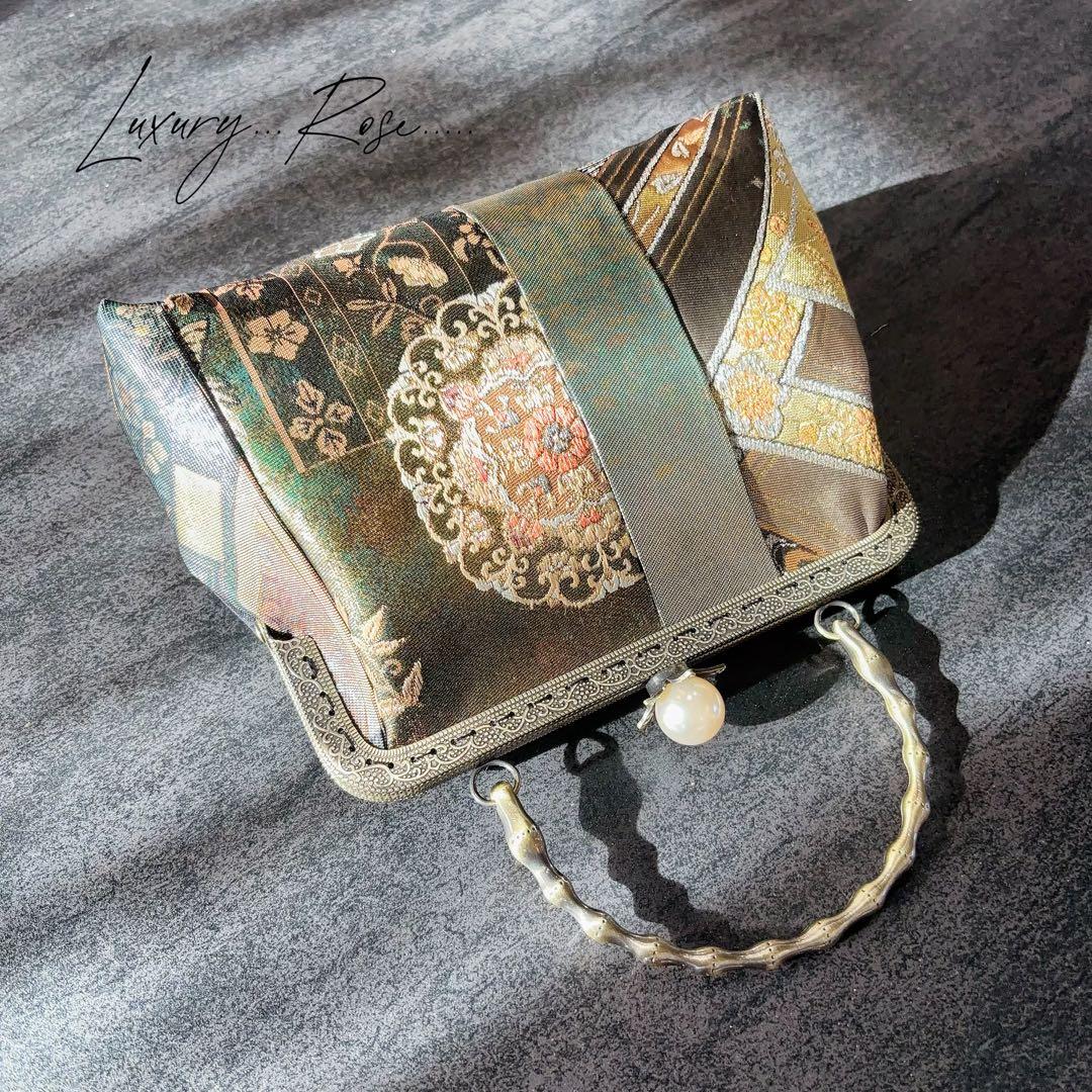 1点限定！！螺鈿細工を用いた5種上品高級帯地でパッチワーク上品帯地バッグ 1点限定！！螺鈿細工を用いた5種上品高級帯地でパッチワーク上品帯地