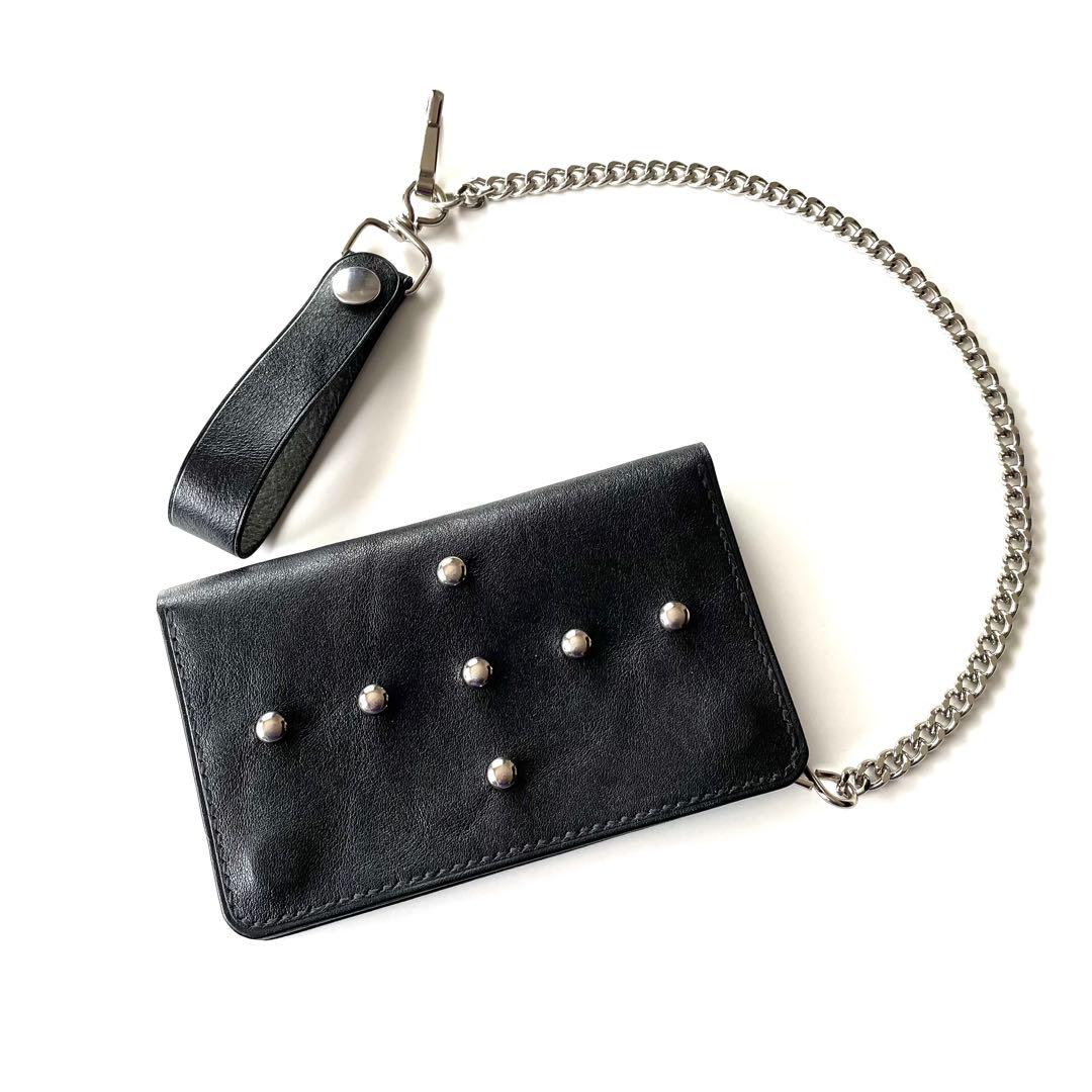 ミドルトラッカーウォレット　クロススタッズ　UKレザー　USA製ジッパー CROSSED ARROWS ロロマシュリンクレザー スタッズ トラッカー