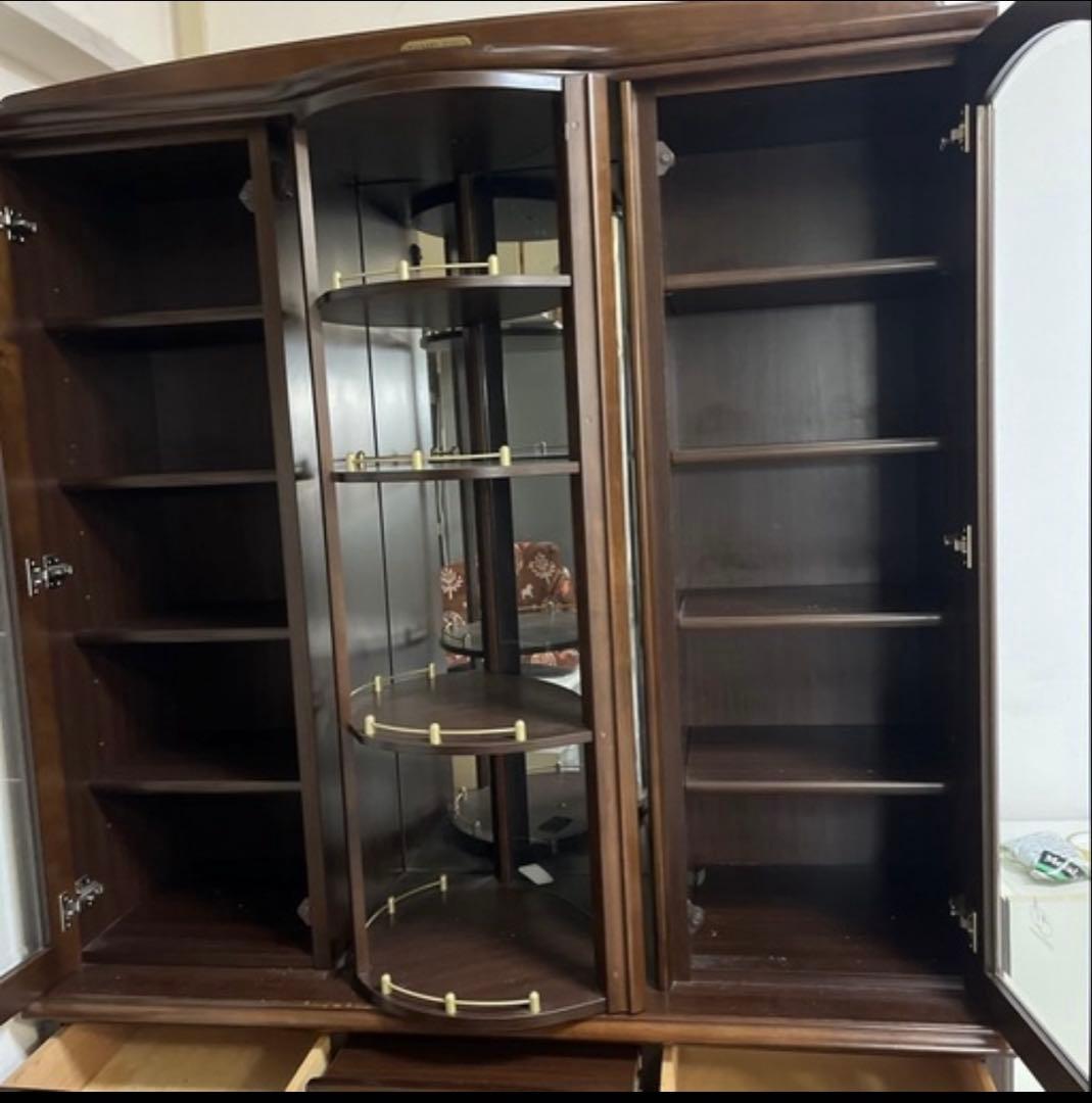 木製食器棚 ガラス回転扉付き ダークブラウン - メルカリ