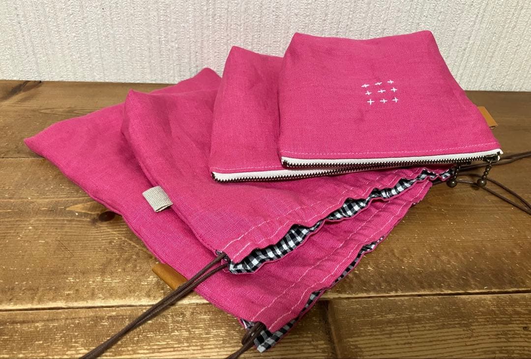 虎猫さま専用 くったりカラーリネン ローズピンク リネン100％ 巾着