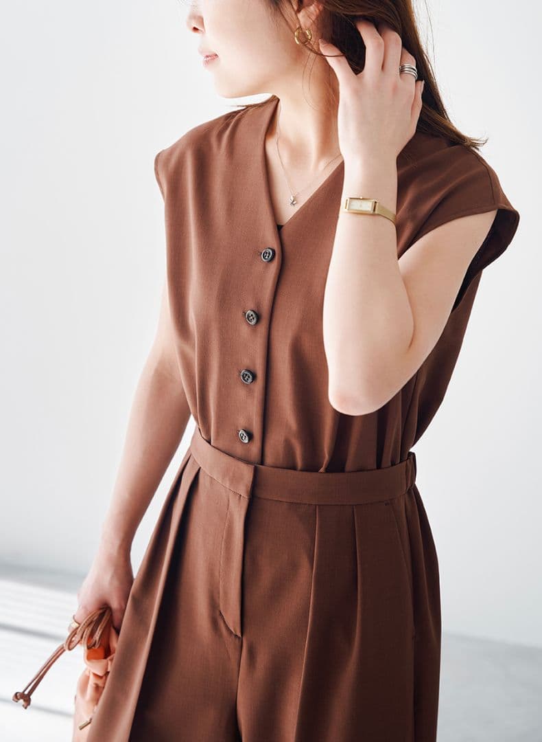 極美品 ルーニィ♥麻調コンビネゾン ブラウン 38 ホームクリーニング可能