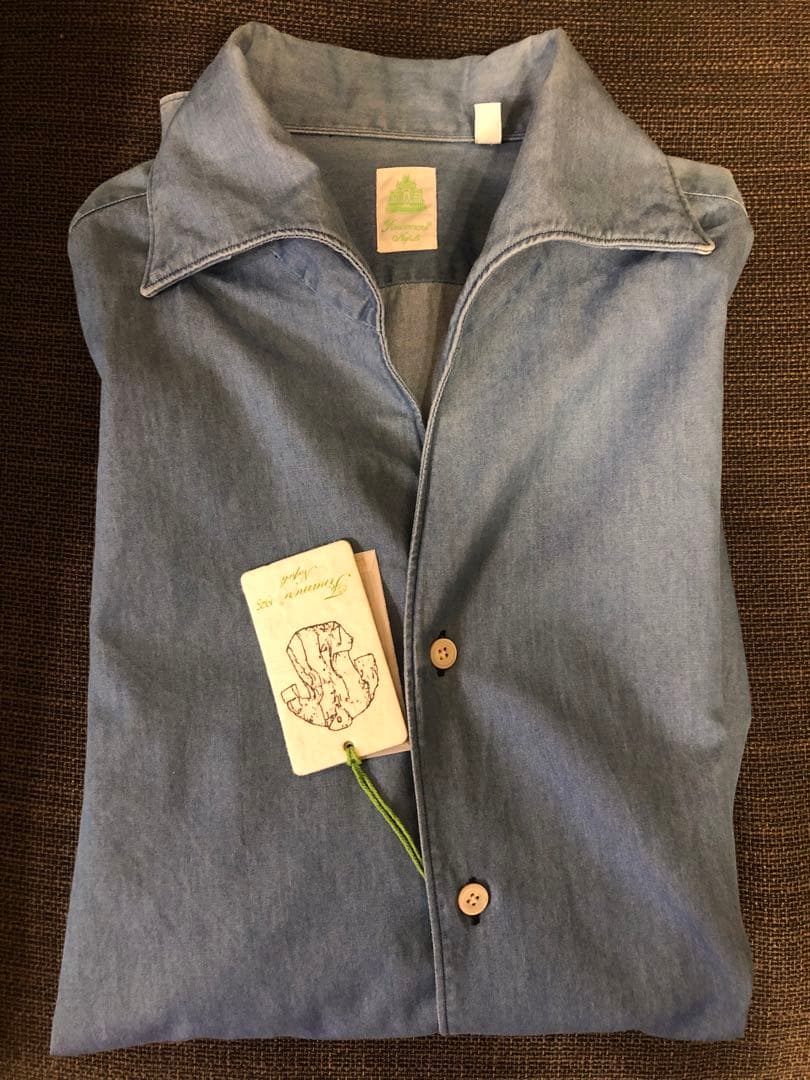 新作 フィナモレ MANUEL ワンピースカラー インディゴ デニムシャツ