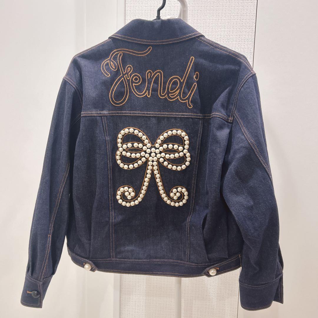 Fendi デニムジャケット パール装飾 リボン 40 FENDI（フェンディ） イミテーションパール デニムジャケット