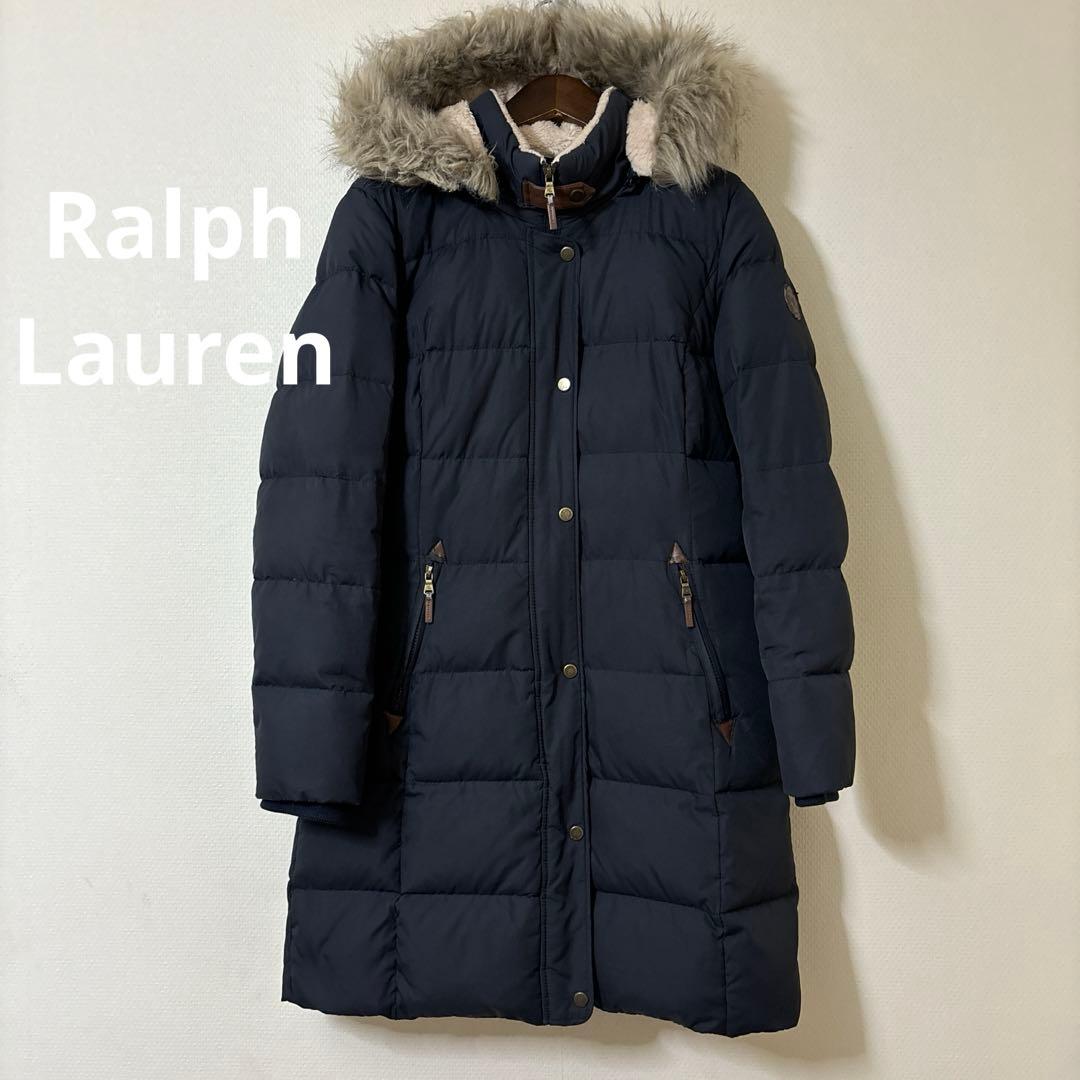 Ralph Lauren ファーフードダウンコート ネイビー サイズS - メルカリ
