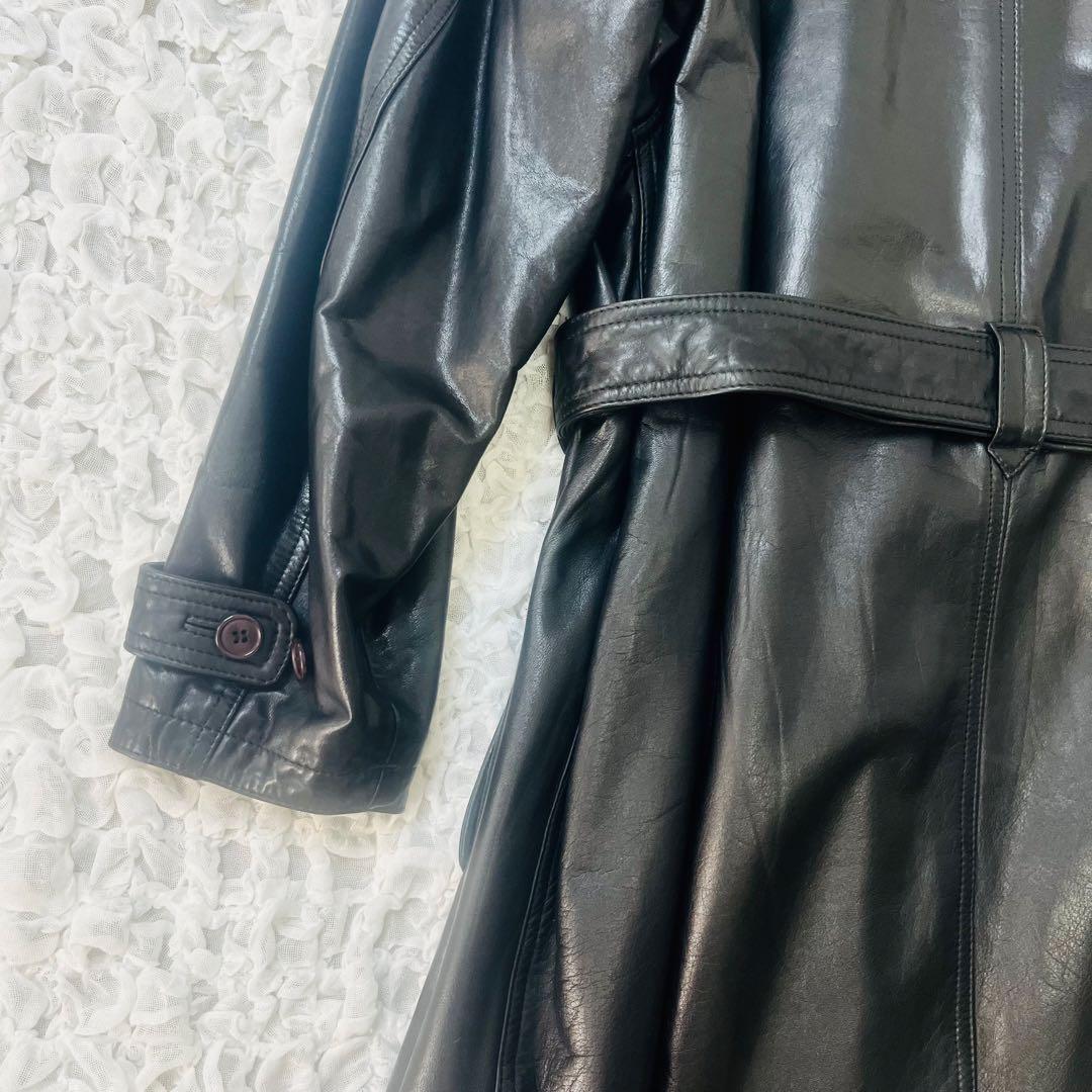 y2k ハラジュクマザーダブルレザートレンチコート マキシ牛革XL
