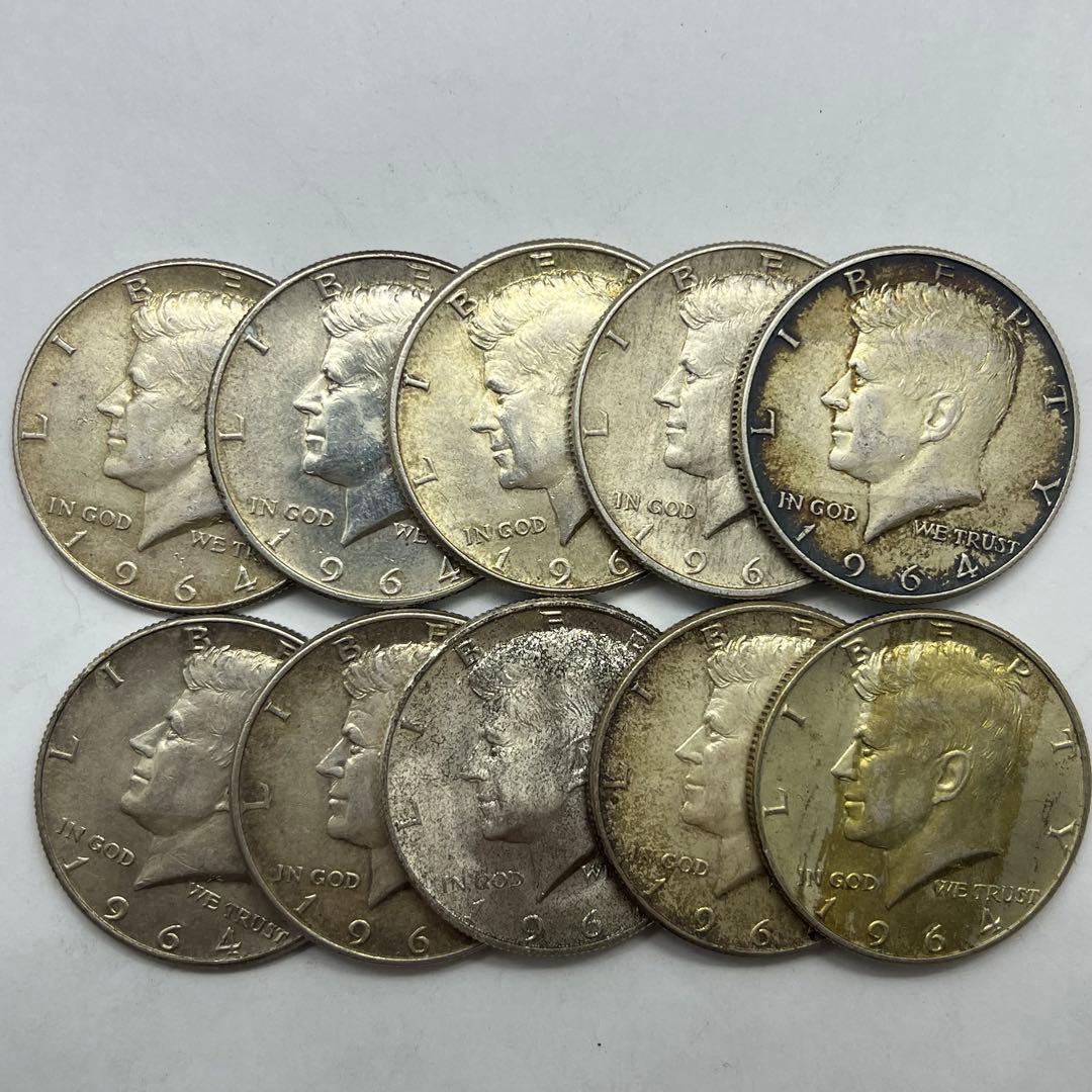 1964年 ケネディ ハーフダラー ドル 50セント 10枚 アメリカ銀貨 アメリカ 50セント銀貨 ケネディ ハーフダラー 1964年銘 カプセル入り