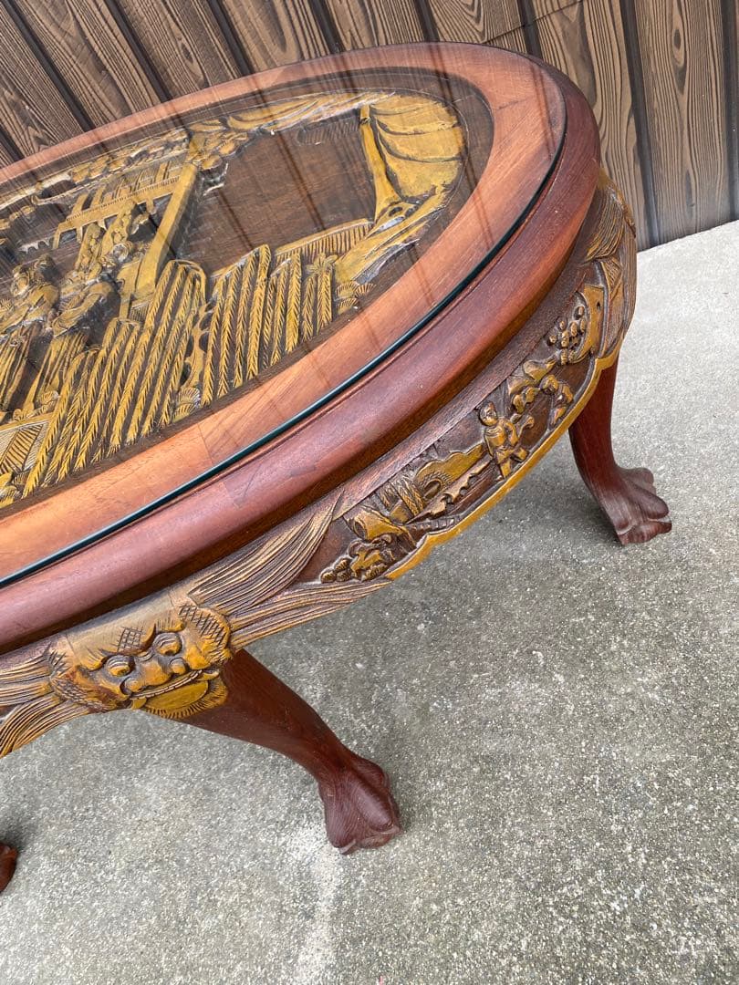 ローテーブル センター テーブル 木彫り 彫刻 応接 中国 美術 工芸品