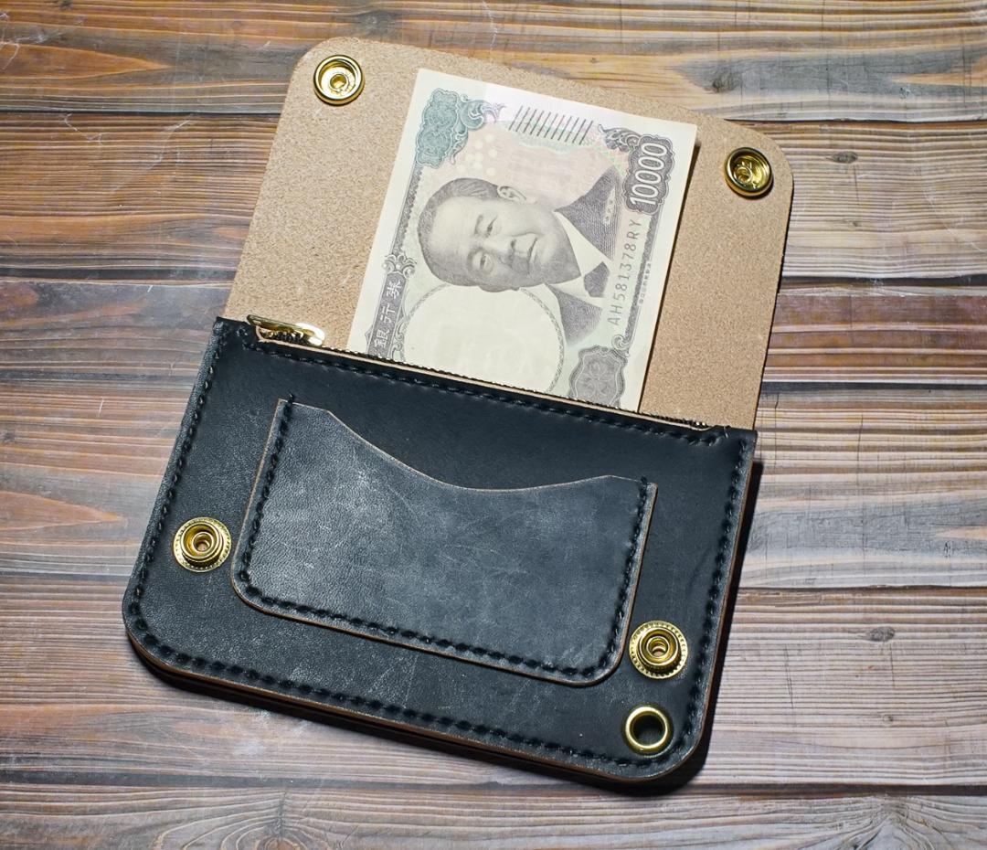 ミドル トラッカーウォレット 二層 茶芯 ブラック 真鍮 トラッカー