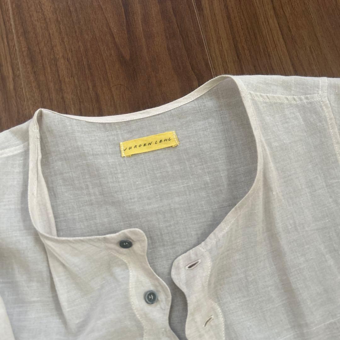 ヨーガンレールリネン風ベージュ長袖シャツワンピース - メルカリ