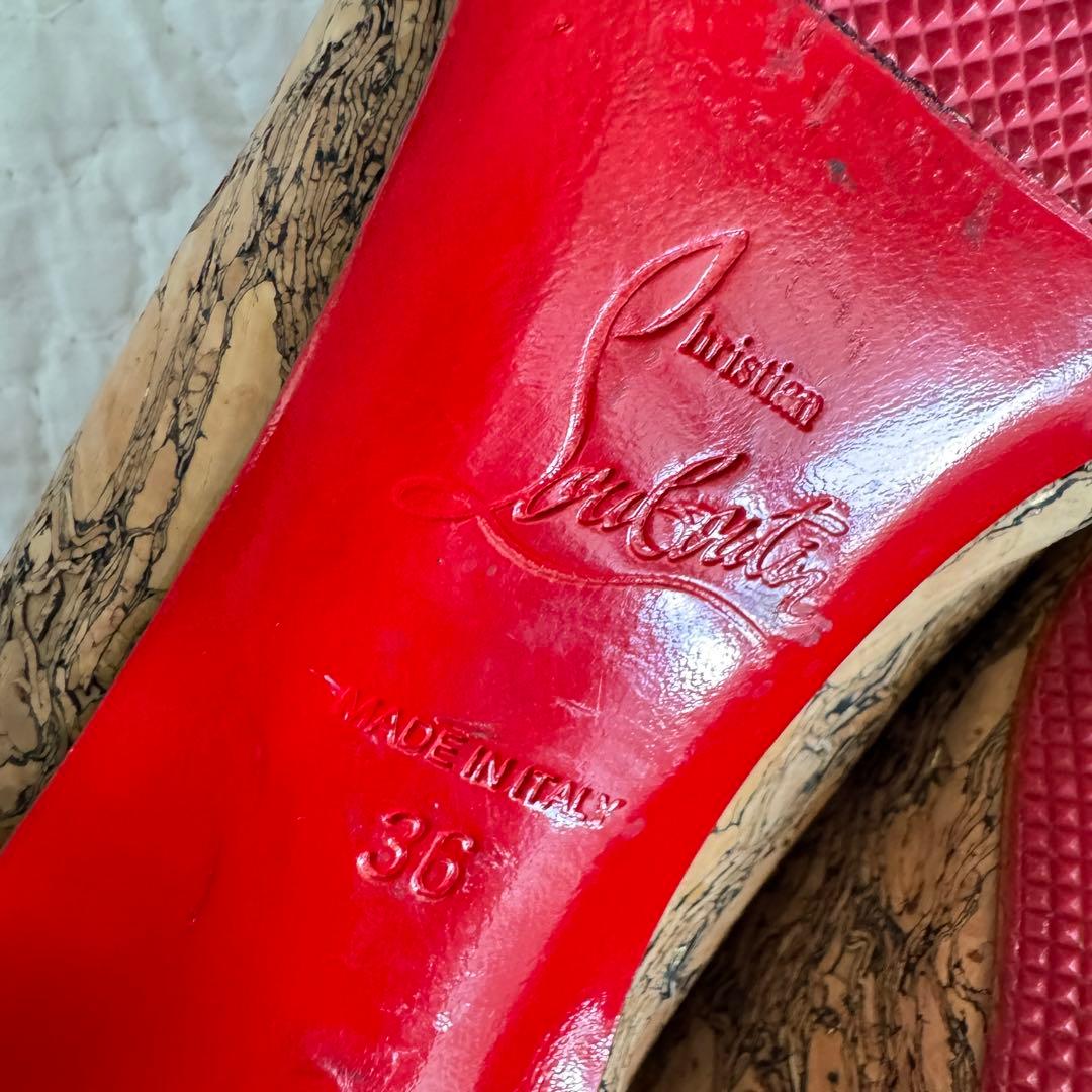 美品クリスチャンルブタンレッドソールスタッズパンプスコルク23cm