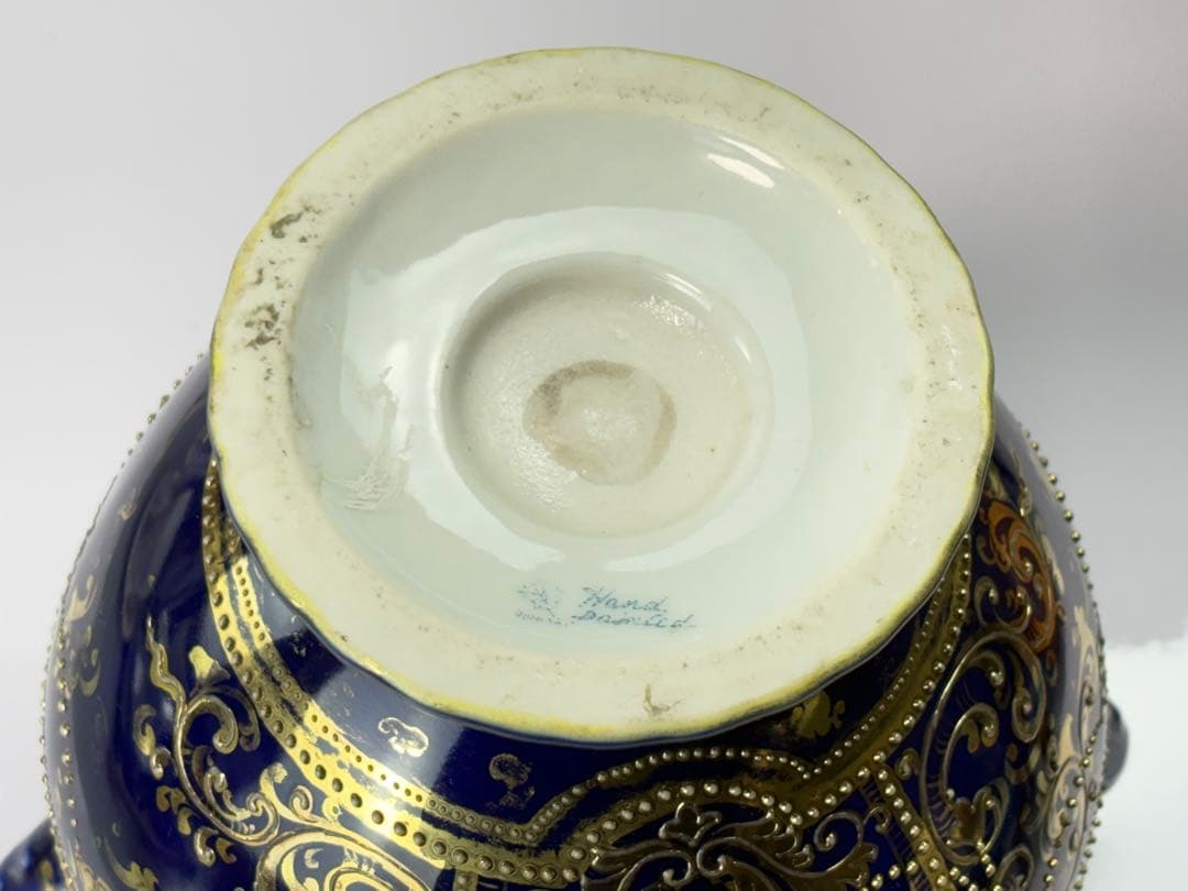 里帰り オールド ノリタケ コバルト 金盛湖畔白鳥図 双耳花瓶 R71123-4