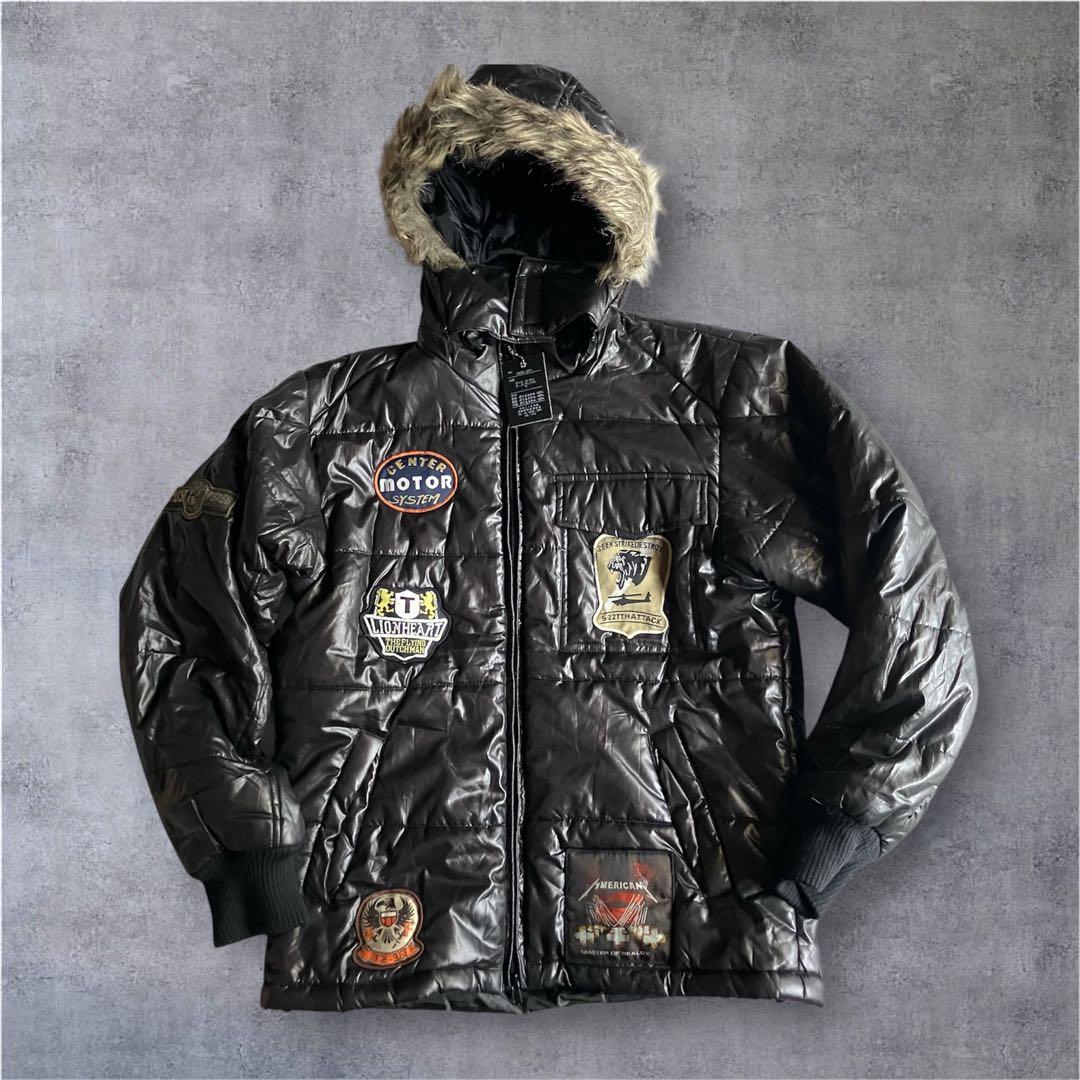 新品Y2K00s archiveフルデコ光沢ファーパフジャケット短丈平成ギャル男