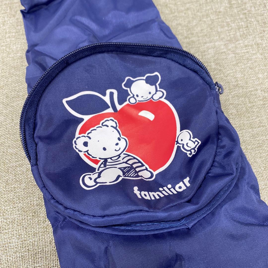 i104＊ ファミリア エコバッグ りんご 収納ポーチ一体型 紺 ノベルティ