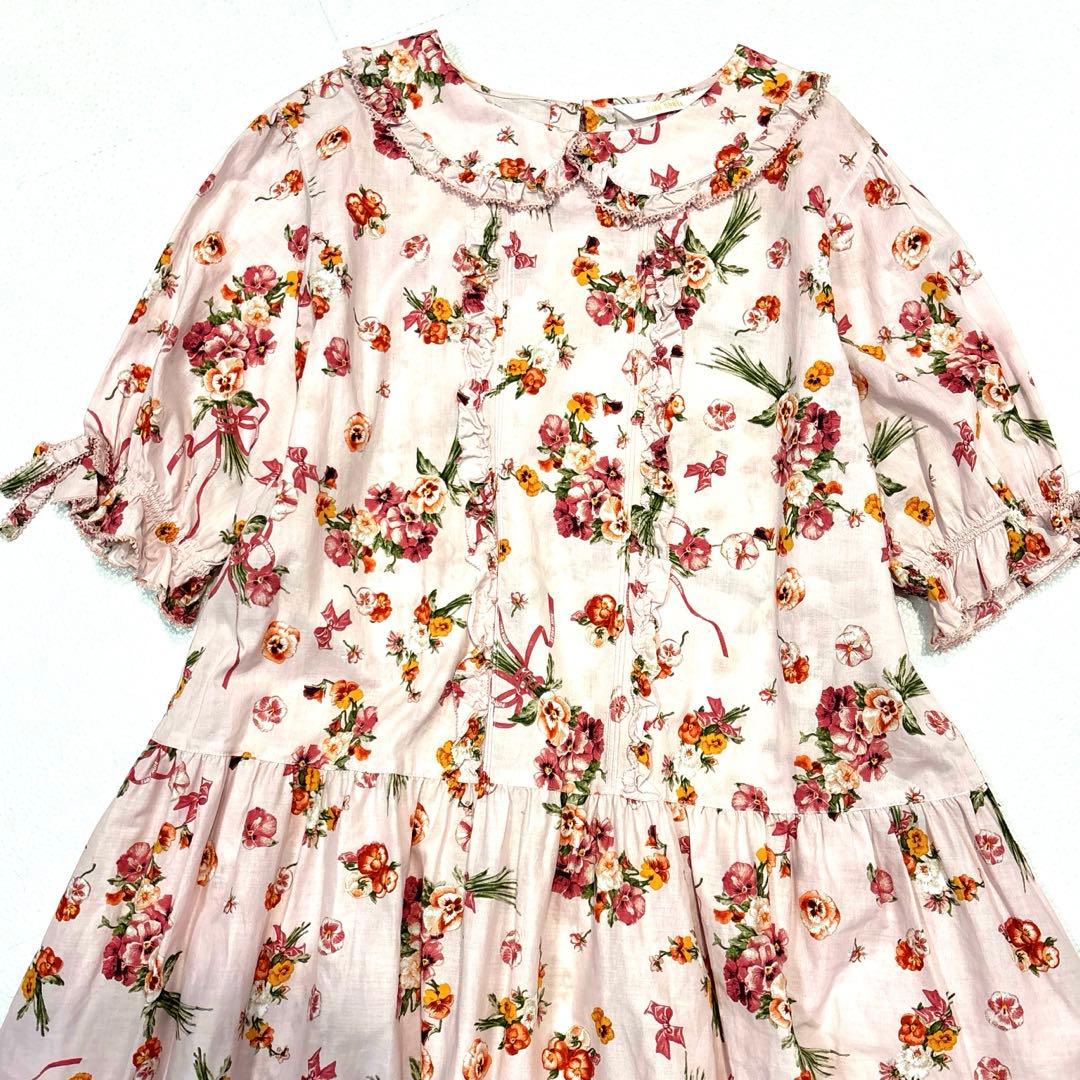 極美品/近年モデル】ピンクハウス ロングワンピース パンジー柄 フリル
