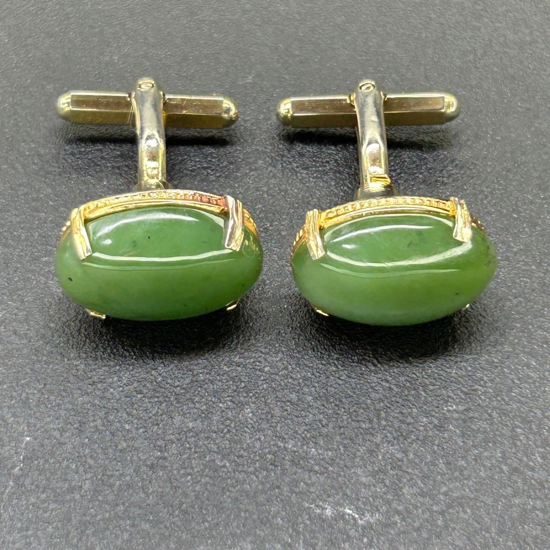 天然石 グリーンヒスイ 緑翡翠 カフリンクス・カフスボタン - メルカリ