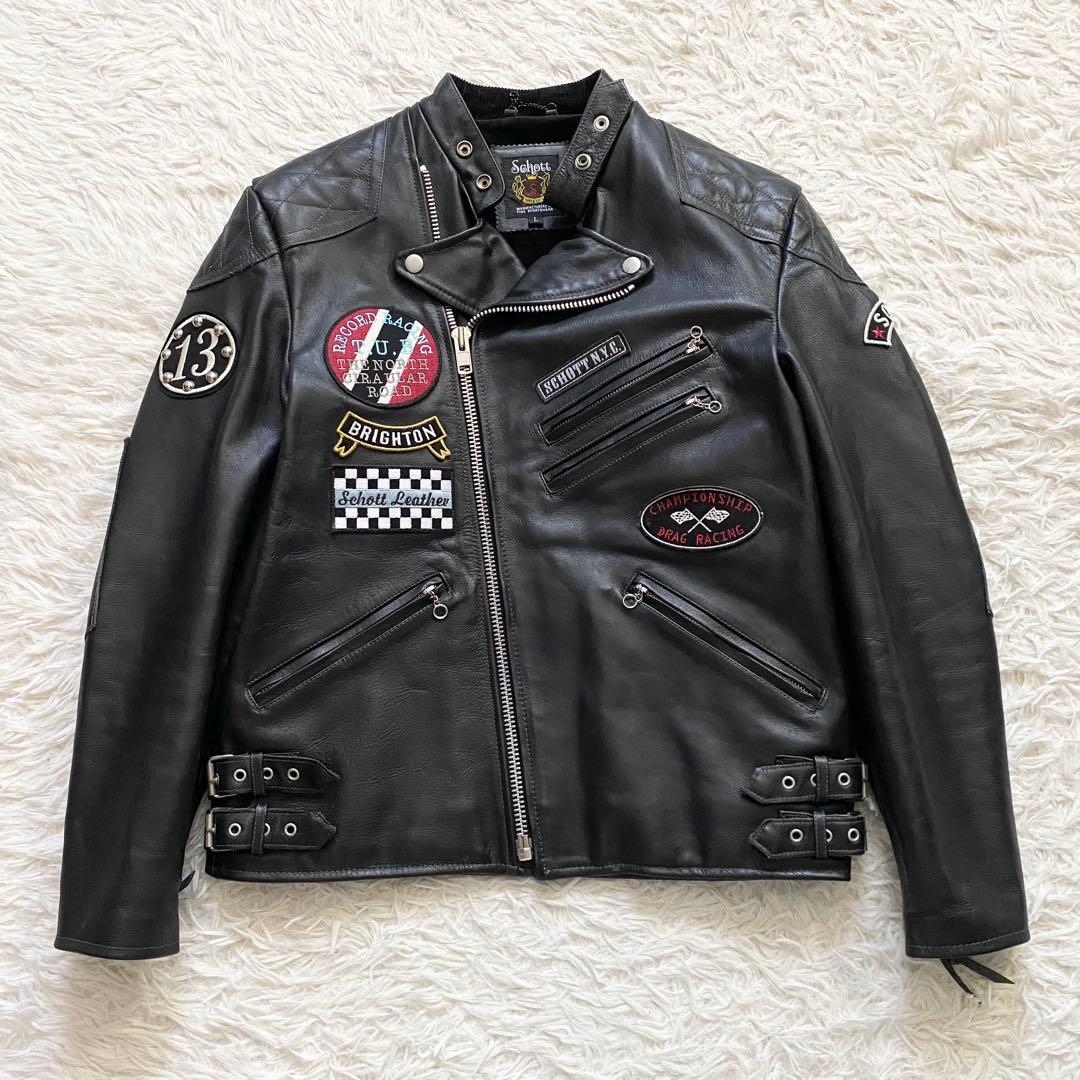 極美品□SCHOTT ワッペン ドクロ ダブルライダースジャケット L - メルカリ