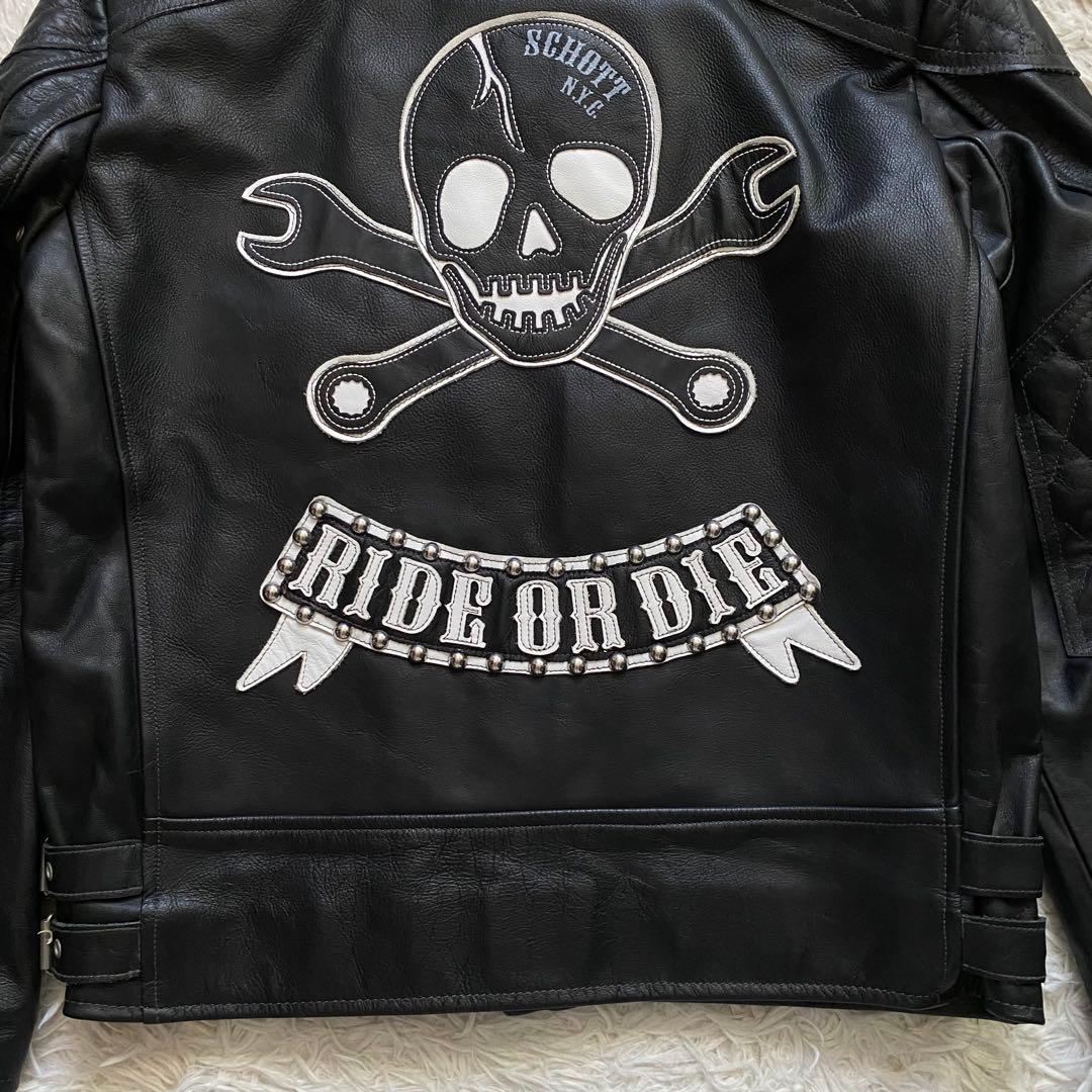 極美品□SCHOTT ワッペン ドクロ ダブルライダースジャケット L - メルカリ