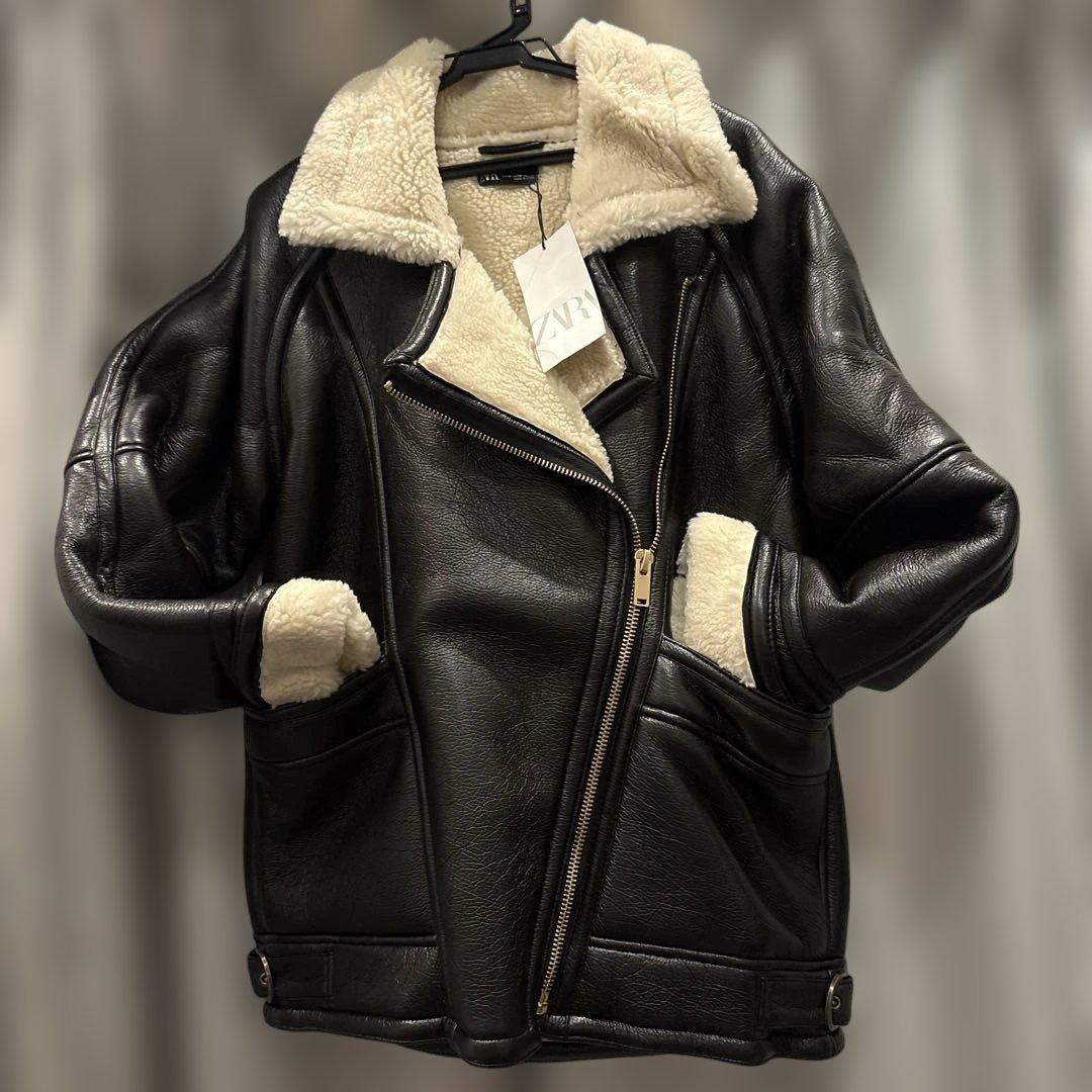 ZARA ブラック ムートンコート M ライダース タグ付き 新品 - メルカリ