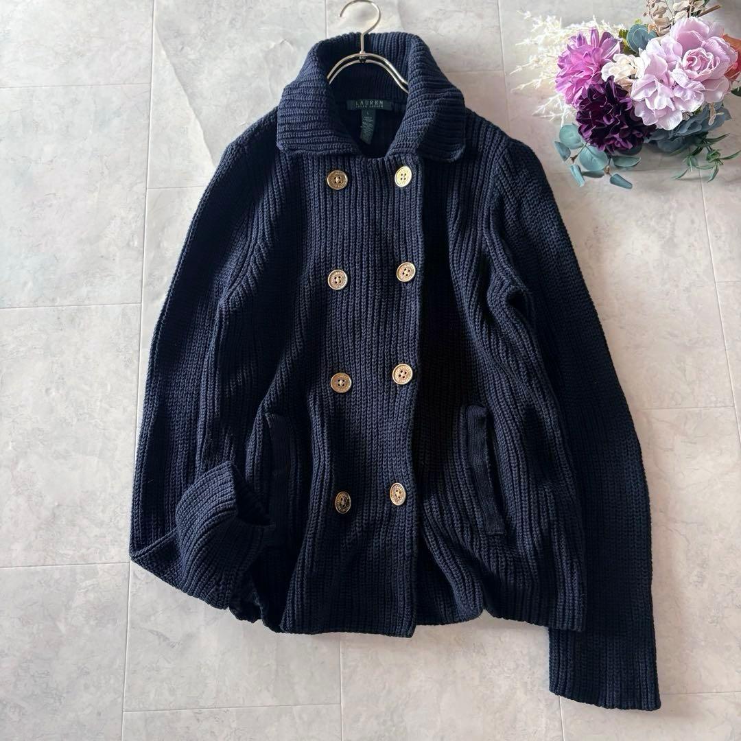 NO.5-137 ローレンラルフローレン　金ボタン　ニットジャケットLsize