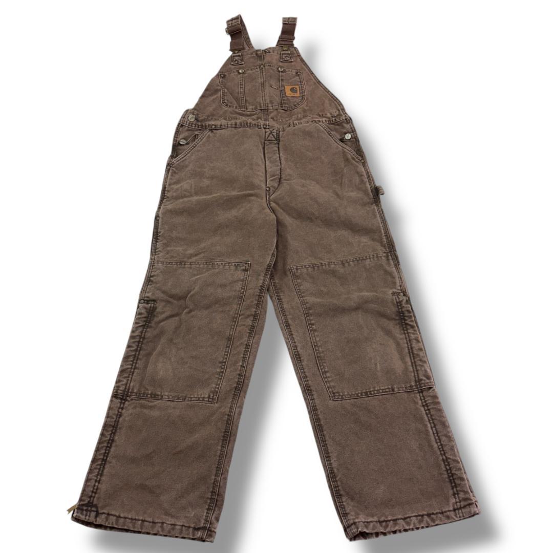 ふ*ぅ様 カーハート USA製 ダブルニー ストリート オーバーオール 古着 茶