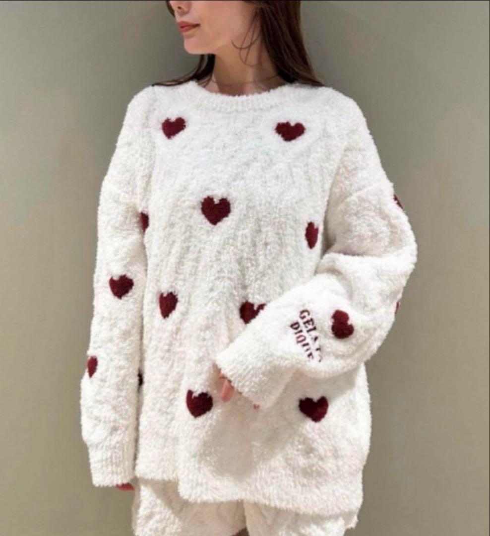 ジェラピケ 【HOLIDAY】ハートアランプルオーバー&ショートパンツSET