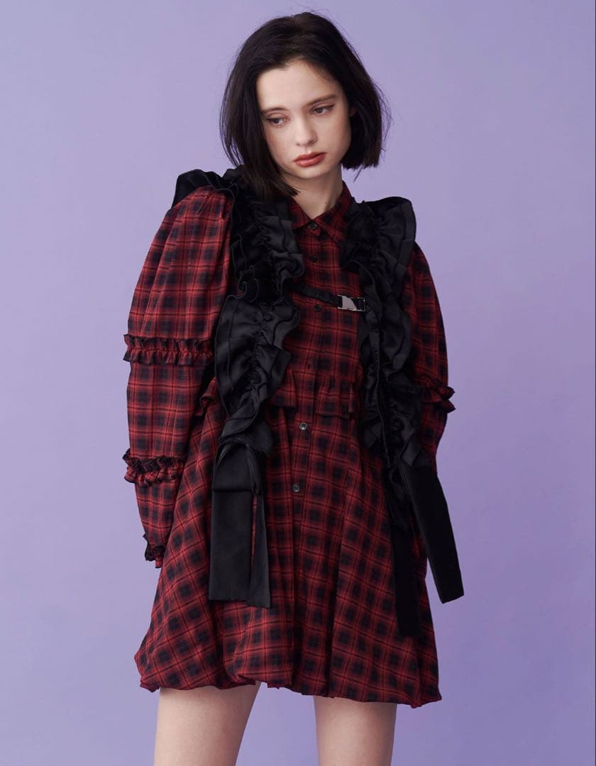 も*読様 jouetie フリルショルダーバルーンミニワンピース リボンハーネス セール】フリルショルダーバルーンミニワンピース（ワンピース