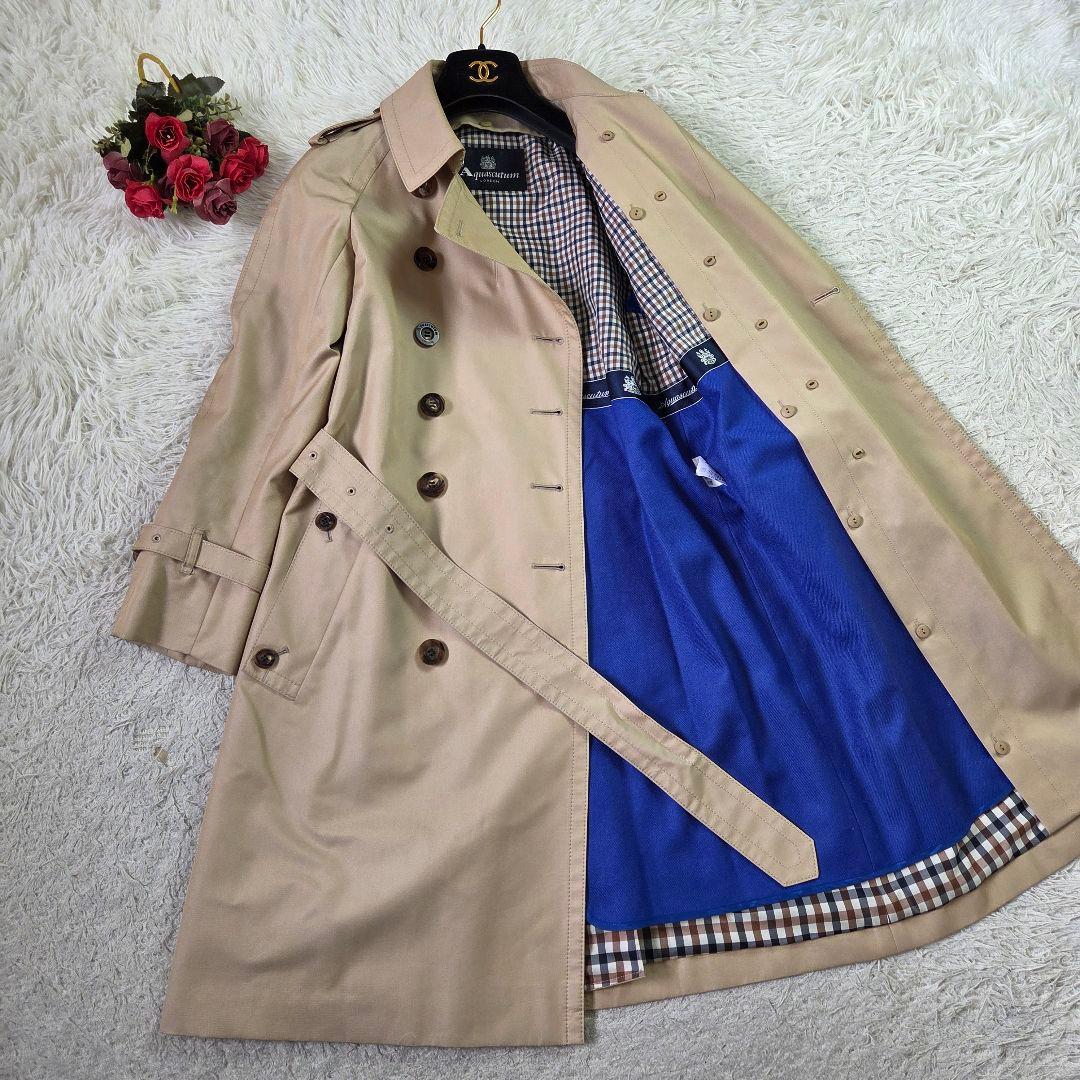 極美品 アクアスキュータム ブルー ライナー トレンチコート ベージュ