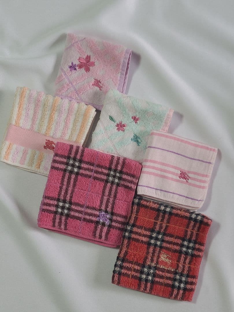 BURBERRY 花柄 桜 ロゴ刺繍 タオルハンカチ 6点セット - メルカリ