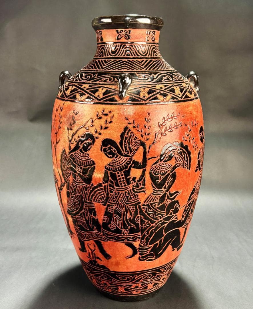 紀元前6～7世紀頃の様式 古代ギリシャ 黒絵式文様入神話文 四耳壺