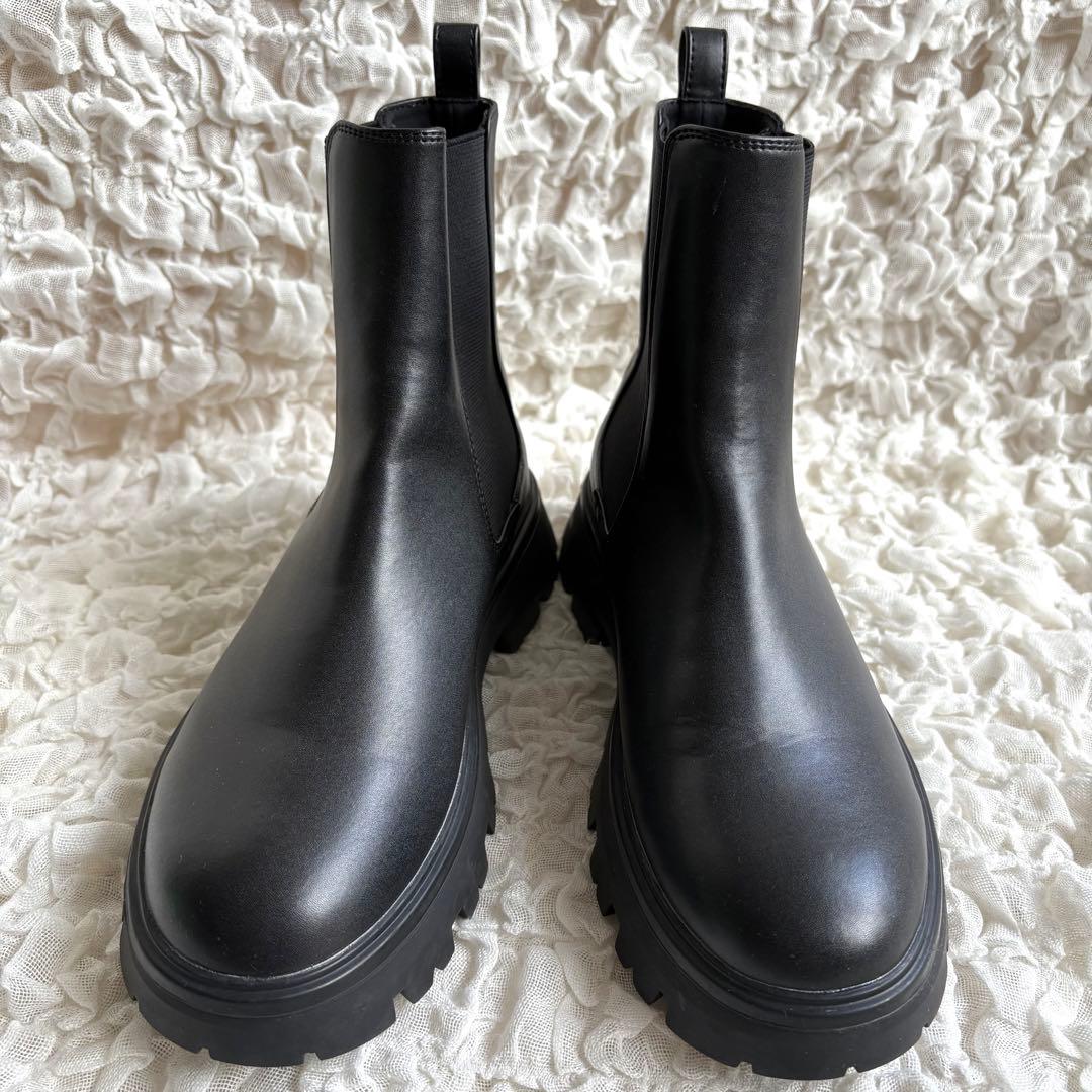 ビューティアンドユース サイドゴアブーツ 晴雨兼用 ブラック 厚底