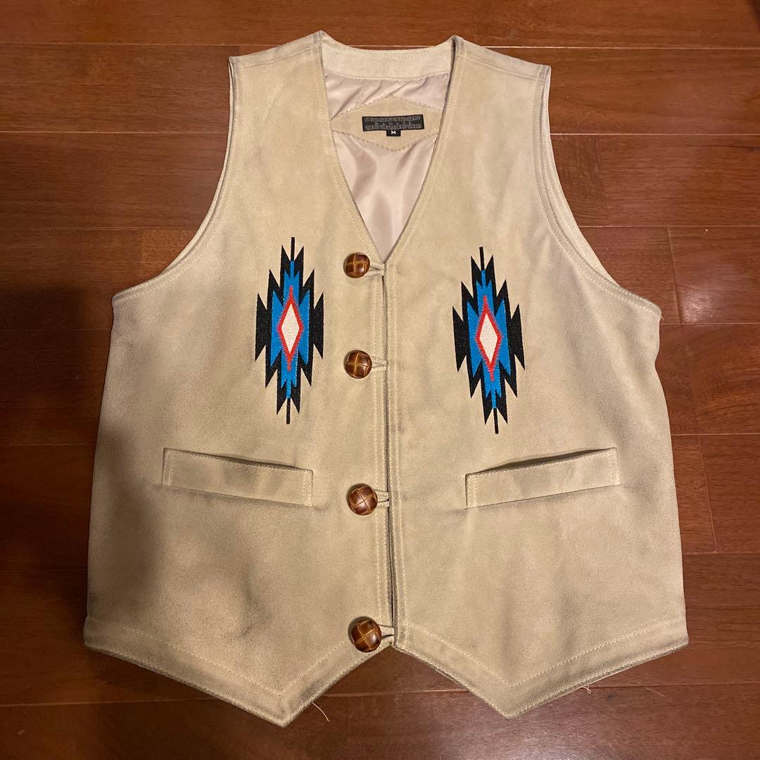 ネイティブ柄 チマヨ レザーベスト M スエード 牛革 90s ヴィンテージ