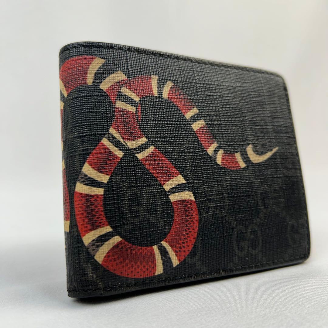 GUCCI グッチ 二つ折り 財布 スネーク 蛇 レザー ブラック - メルカリ