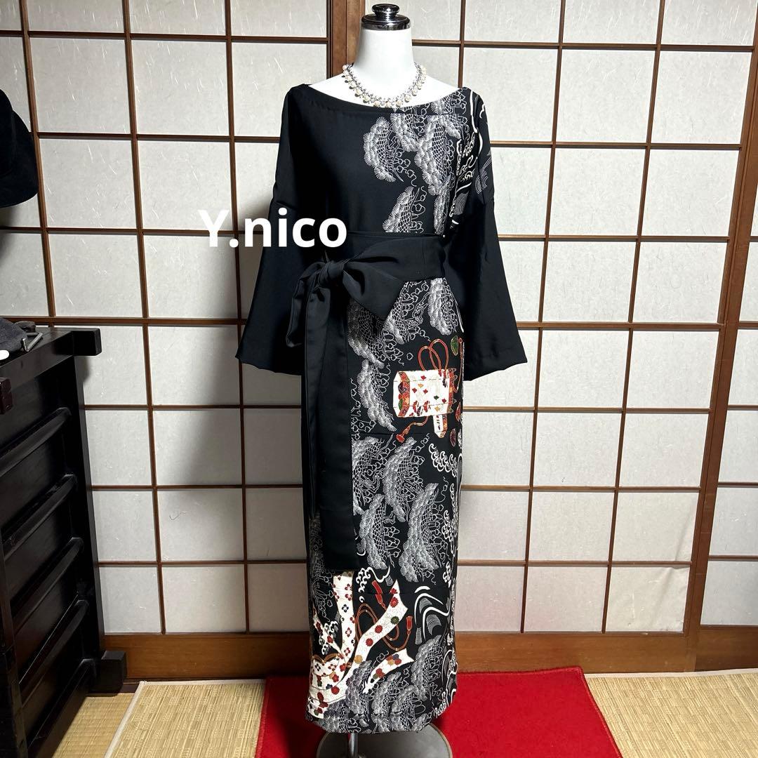 LL 着物リメイク 正絹 黒留袖 シンプルゆったりワンピース aef540486a53e1fef4c011cd21c33b