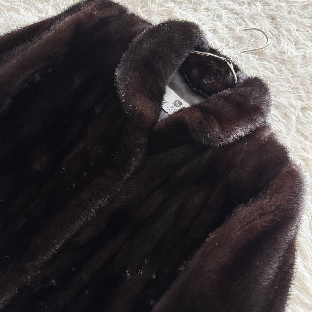 ピエールバルマン】ミンクファーコート 毛皮 リアルファー ダーク