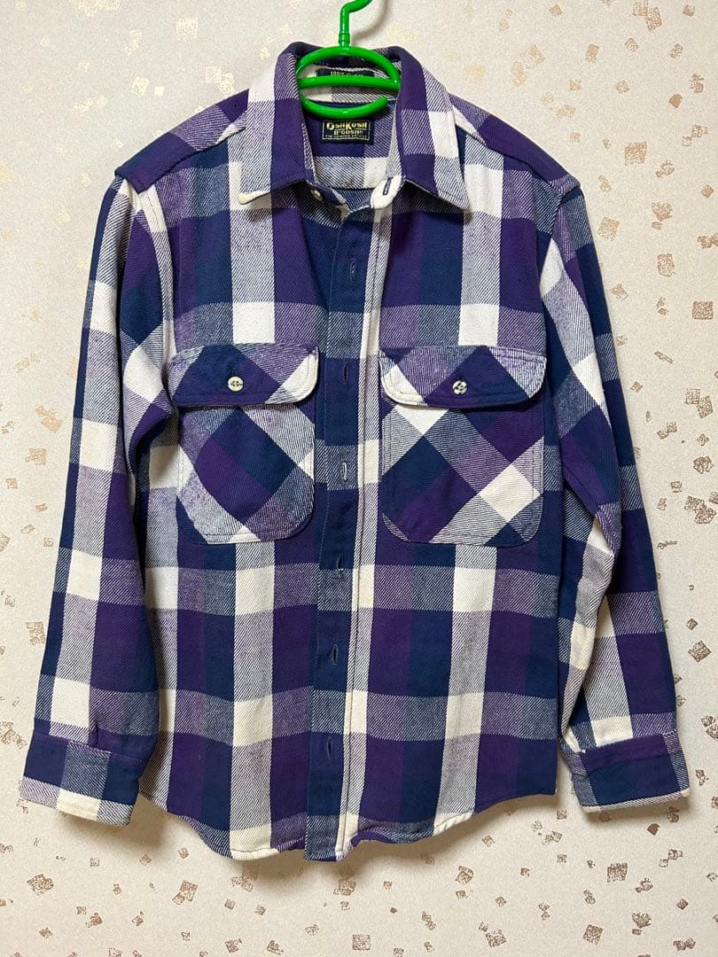 80s オシュコシュ ヘビーネルシャツ パープルカラー ブロックチェック USA