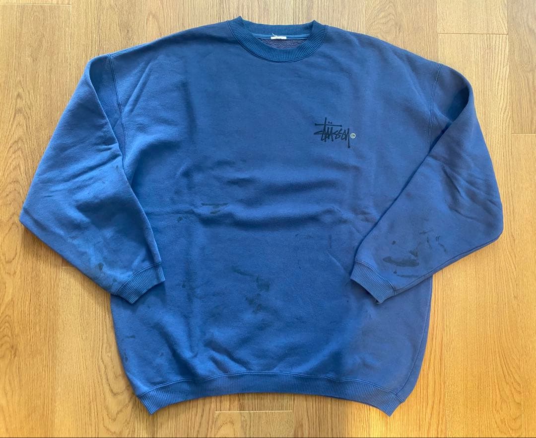 90sオールドステューシーロゴスウェット ネイビーブルー XL フェードネイビー 90s old stussy 紺タグ USA製 スウェット ドラゴン 龍 ナス紺 茄子紺