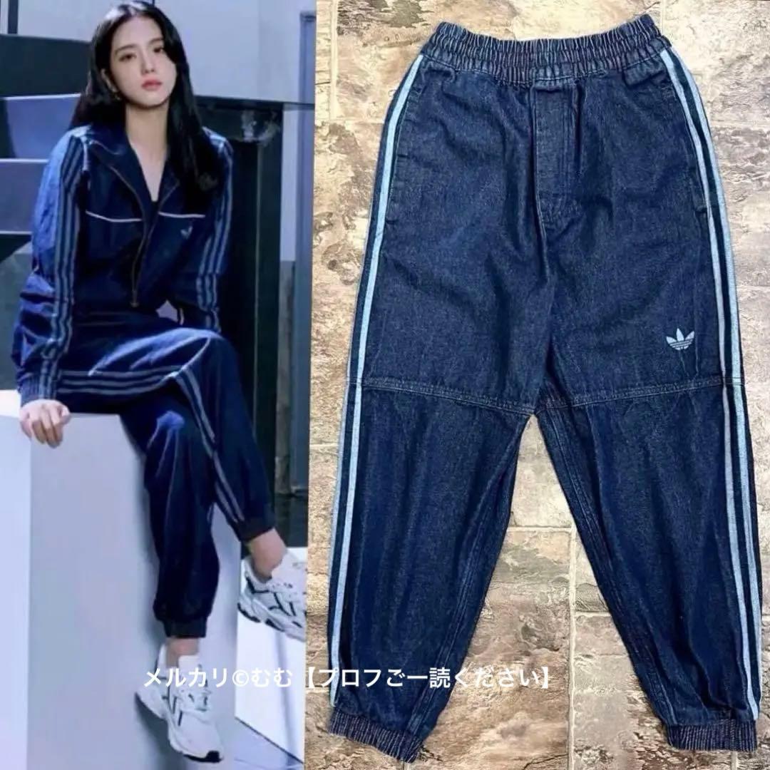 ☆美品】adidasジスあの着用デニムジャージトラックパンツBLACK PINK