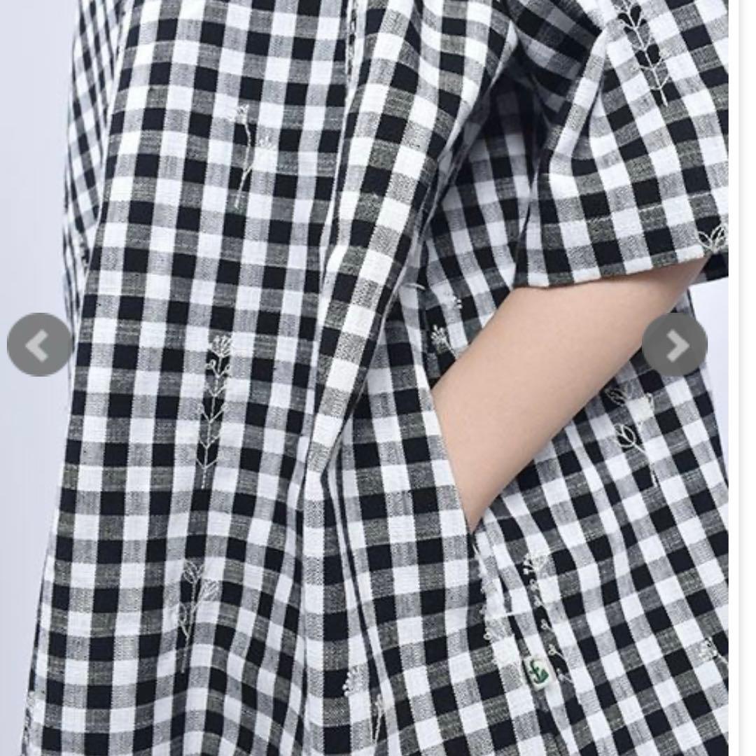 《新品》ドラッグストアーズ　fu-ai ギンガムチェック 花刺繍 チュニック