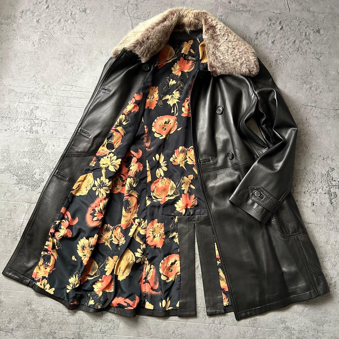 未使用級 希少 イタリア製 Riecco ダブル レザー コート 花柄裏地