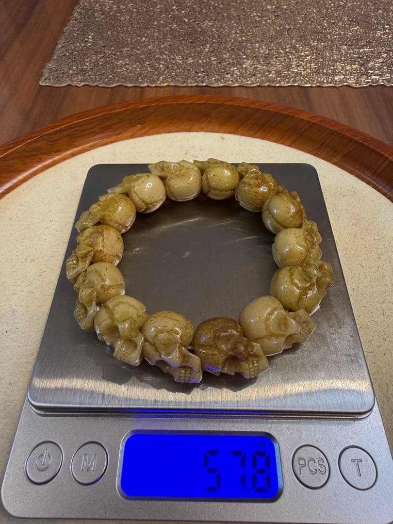 Z-765-2 天然 ラクダ骨 希少ドクロ 髑髏彫り ブレスレット魔除け