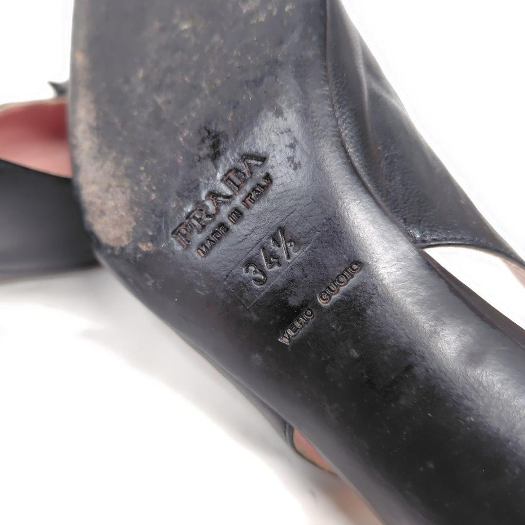 PRADA プラダ サンダル 21.5cm リボン ポインテッド 34.5 黒