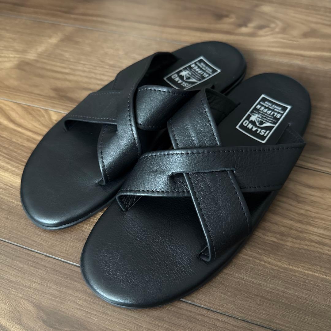 アイランドスリッパ/クロスストラップサンダル ブラック スムースレザー ISLAND SLIPPER（アイランドスリッパ） サンダル 「SHIPS 別注