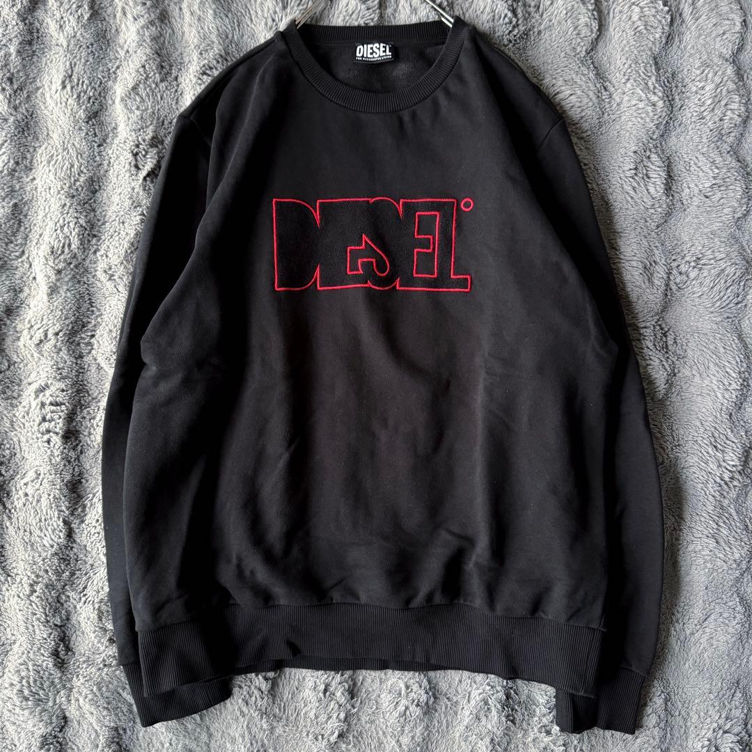 DIESEL ブラック ロゴ クルーネック ディーゼル スウェット メンズ 黒