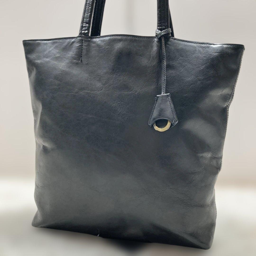 美品 アニアリ トートバッグ A4可大容量 肩掛け可 黒 本革レザー