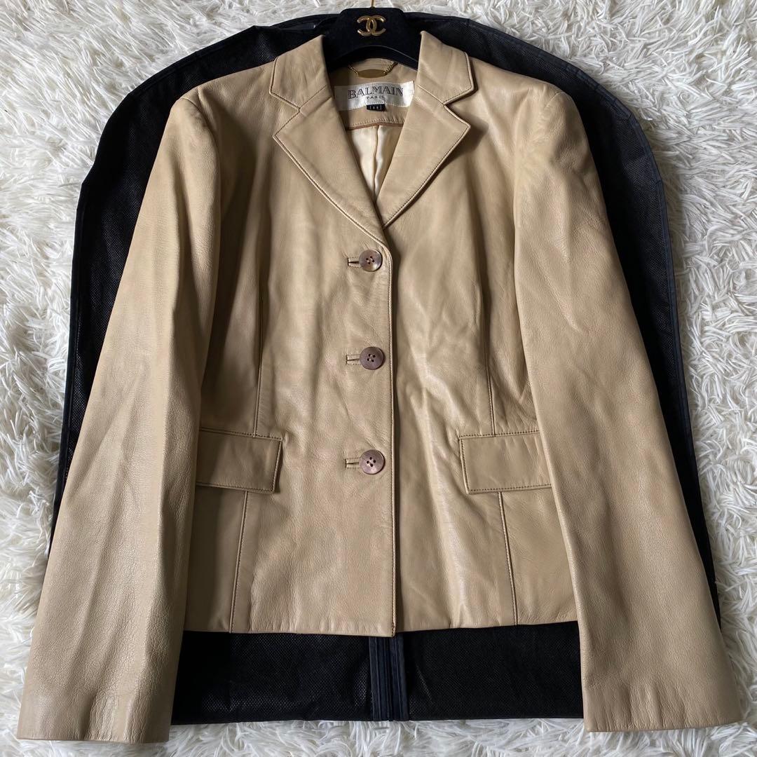 美品✨】BALMAIN 羊革 レザー 羊革 テーラードジャケット ベージュ11