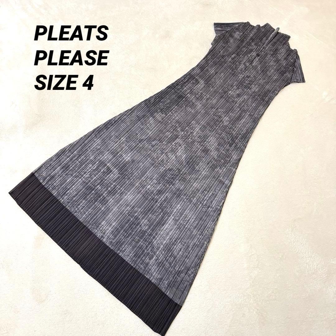 極美品✨PLEATS PLEASE ロングワンピース 花柄 和柄 グレー - メルカリ